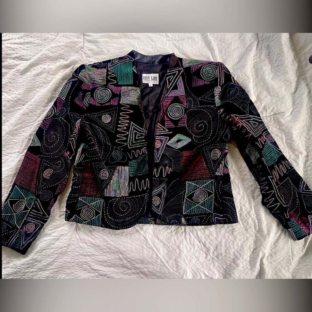 Vintage City Girl Petites By Nancy Bolen Multi Color  Jacket Sz 8